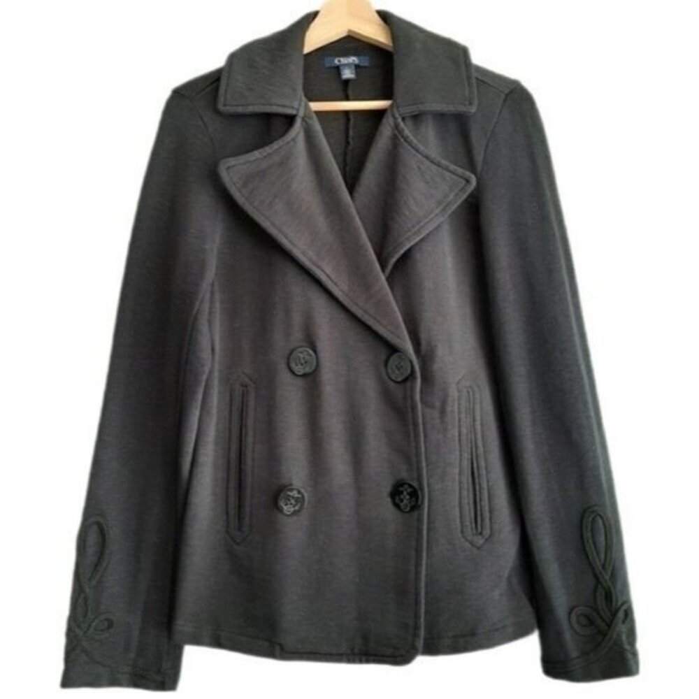 CHAPS | Classic Light Stretchy Peacoat Jacket Coat Navy Blue Embellished Sz M